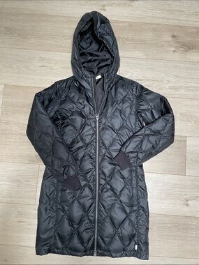 BURTON-Women's Black Quilted Hooded Long Coat